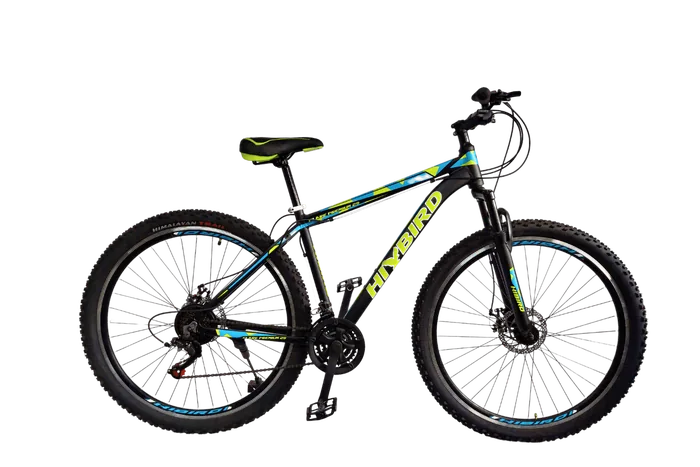 Hi-Bird Flare mountain bike in black with lime and blue graphics