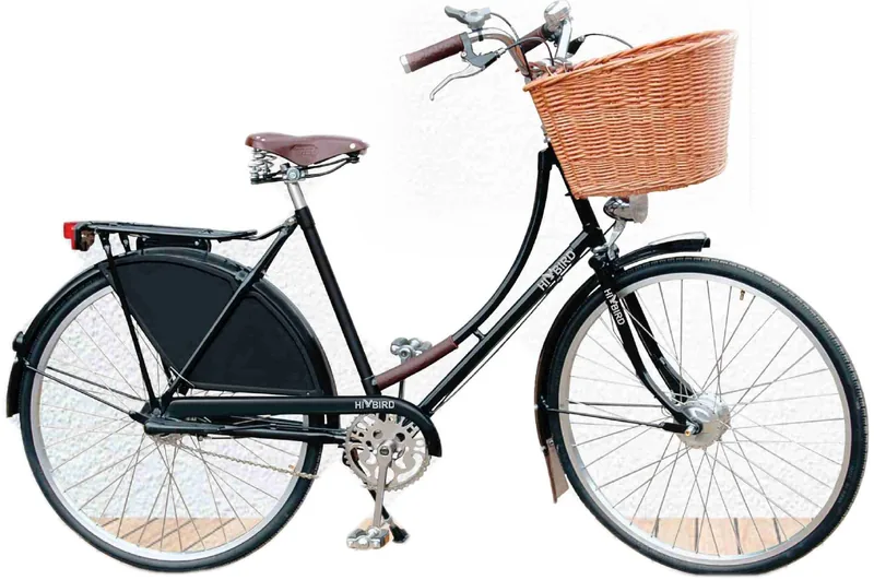 Hi-Bird classic ladies bicycle in black with a wicker basket